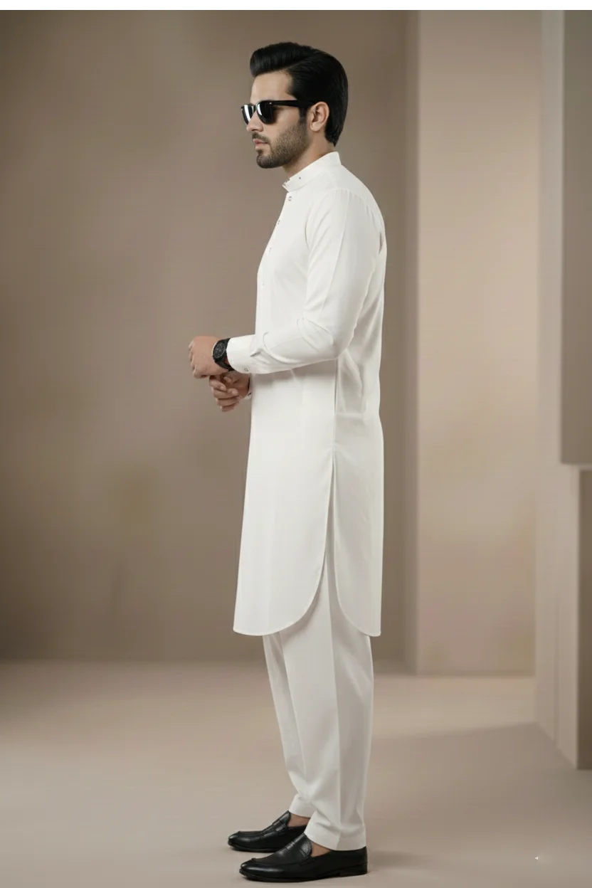 New Designer cream shalwar kameez cut sherwani collar