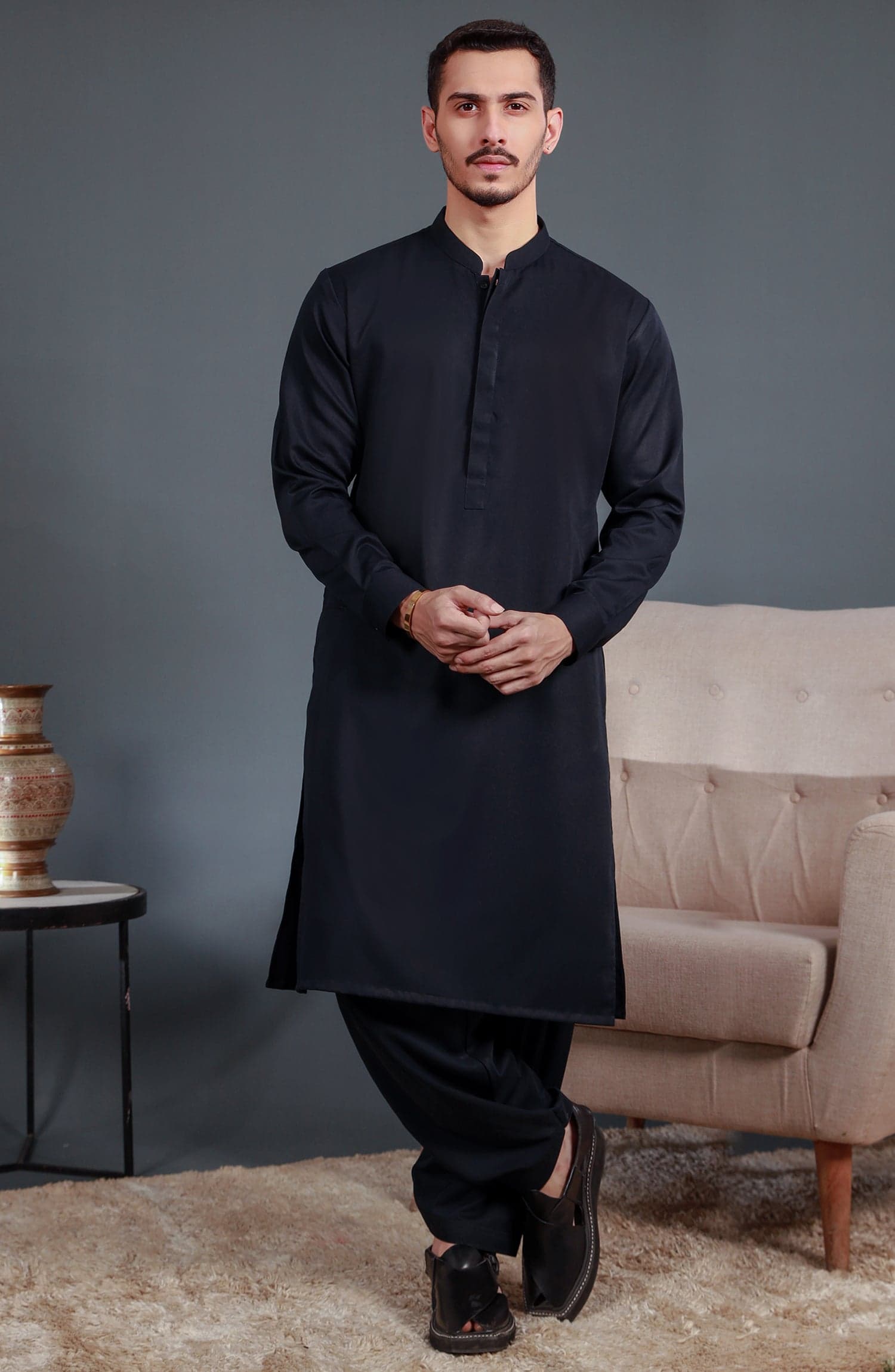 Black Liquid Ammonia Cotton Finish Luxury Shalwar Kameez